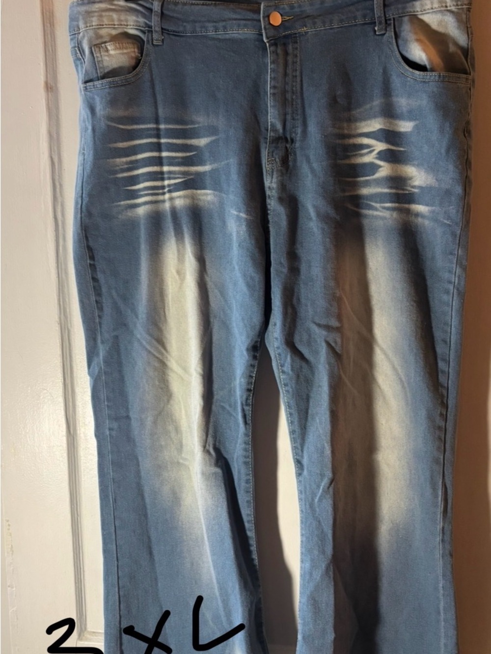 Men's Washed Light Blue Straight Jeans with Subtle Whisker Detail
